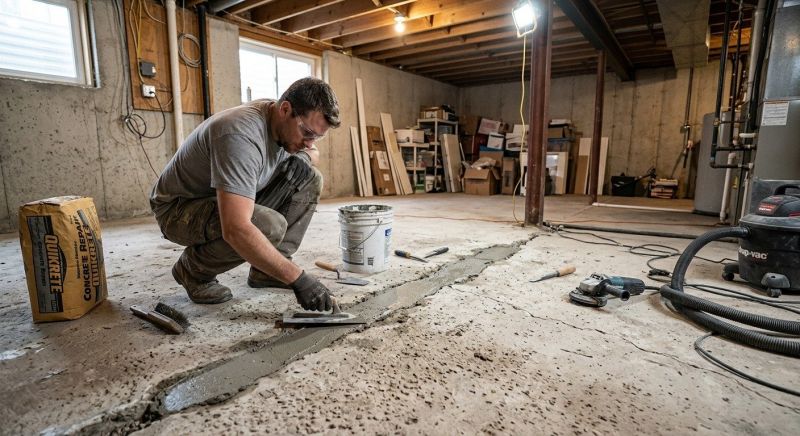 Cracked Basement Floor Repair in Mount Airy, NC