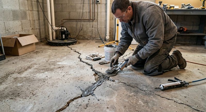 Cracked Basement Floor Repair in Mount Airy, NC