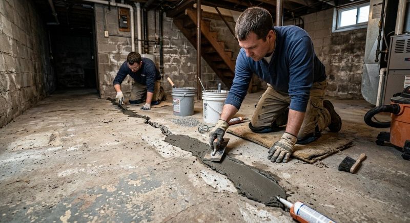 Cracked Basement Floor Repair in Mount Airy, NC
